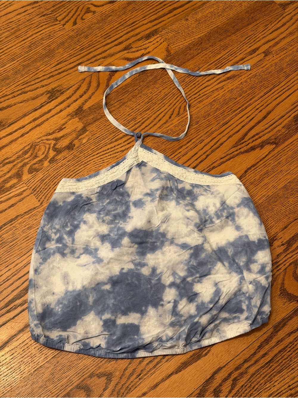 Hollister Blue and White Tie-Dye Halter Top